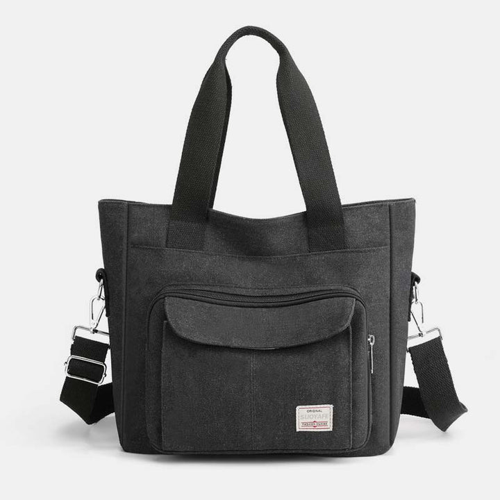 Damen Handtasche aus Canvas mit Griff und mehreren Taschen, Umhängetasche, Schultertasche, Tote, Geldbörse