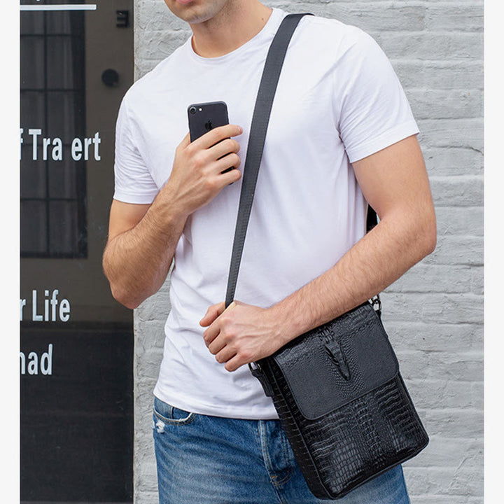 Clamshell Messenger Bag Herren Unifarben Krokodildruck Business Geldbörse