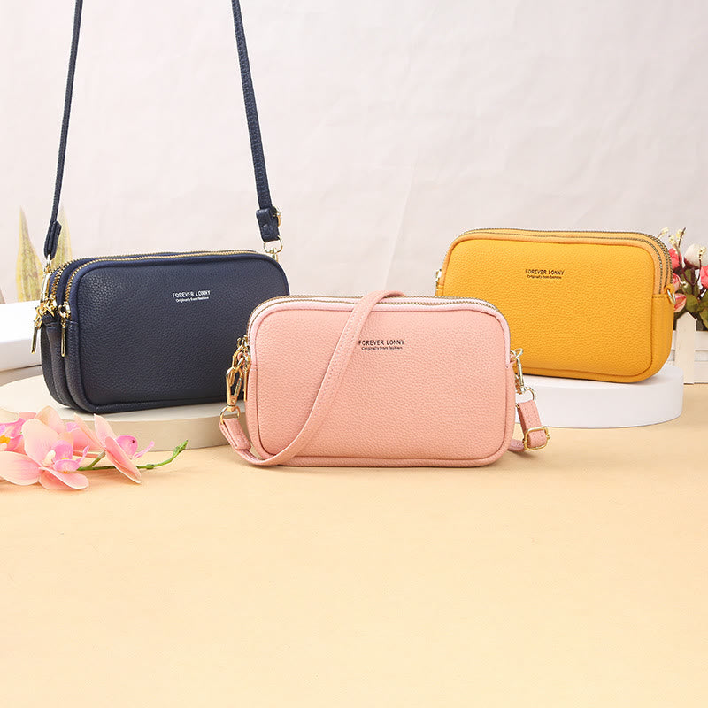 Handytasche mit drei Fächern für Damen, große Umhängetasche