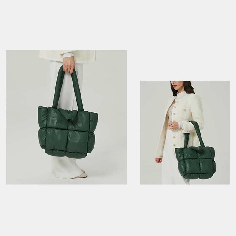 Gesteppte Puffer-Einkaufstasche mit großem Fassungsvermögen für Damen, weich gepolsterte Daunenhandtasche
