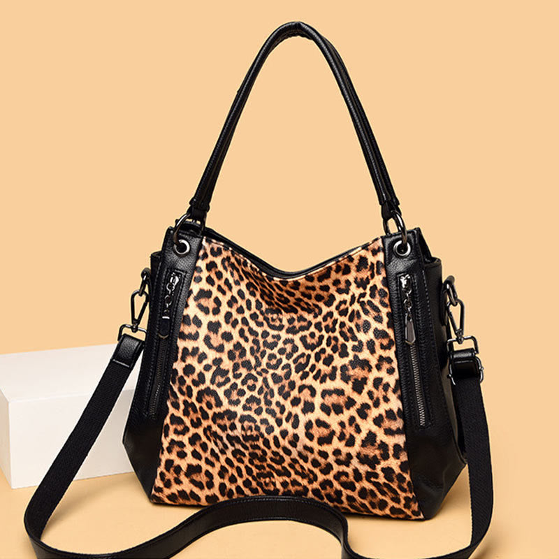 Tote mit Leoparden-Zebra-Print für Damen, veganes Leder, große Handtasche