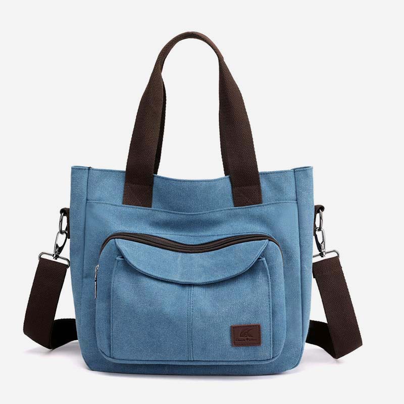 Damen Handtasche aus Canvas mit Griff und mehreren Taschen, Umhängetasche, Schultertasche, Tote, Geldbörse