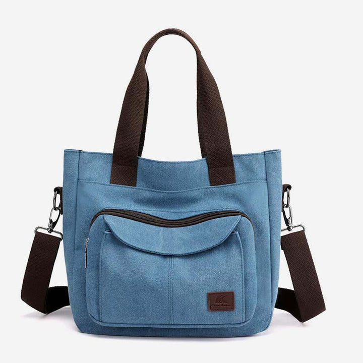 Damen Handtasche aus Canvas mit Griff und mehreren Taschen, Umhängetasche, Schultertasche, Tote, Geldbörse