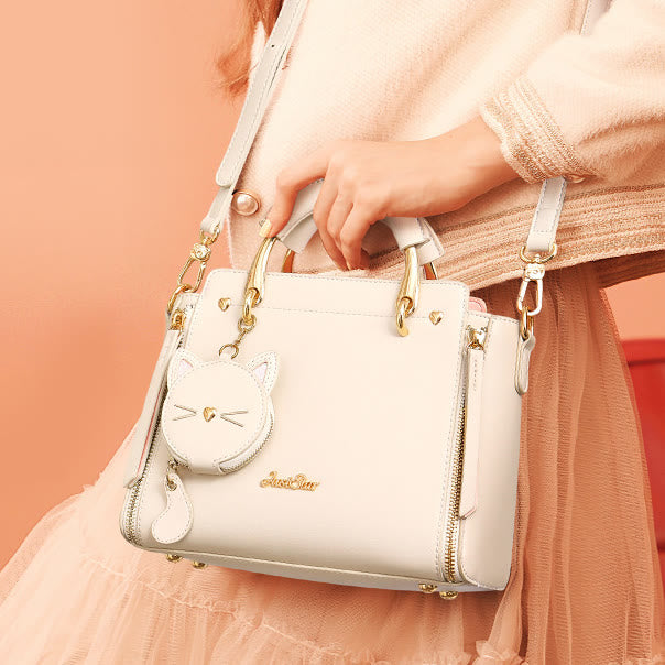 Süße Kätzchen-Handtasche mit abnehmbarem Riemen für Damen, Umhängetasche