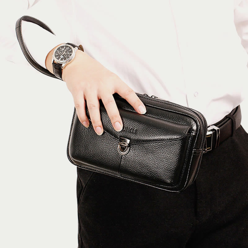 Echtes Leder Clutch Geldbörse Business Handtasche Handgelenk Tasche Fit 7,9 "Handy