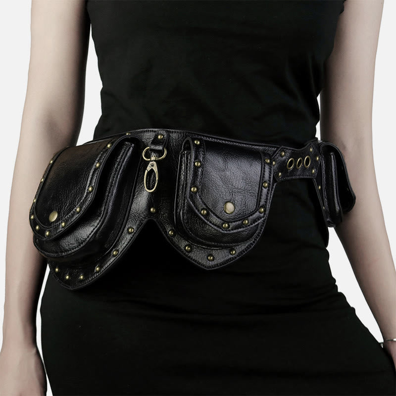Punk Nieten Gürteltasche für Damen Multifunktionale Trage Umhängetasche