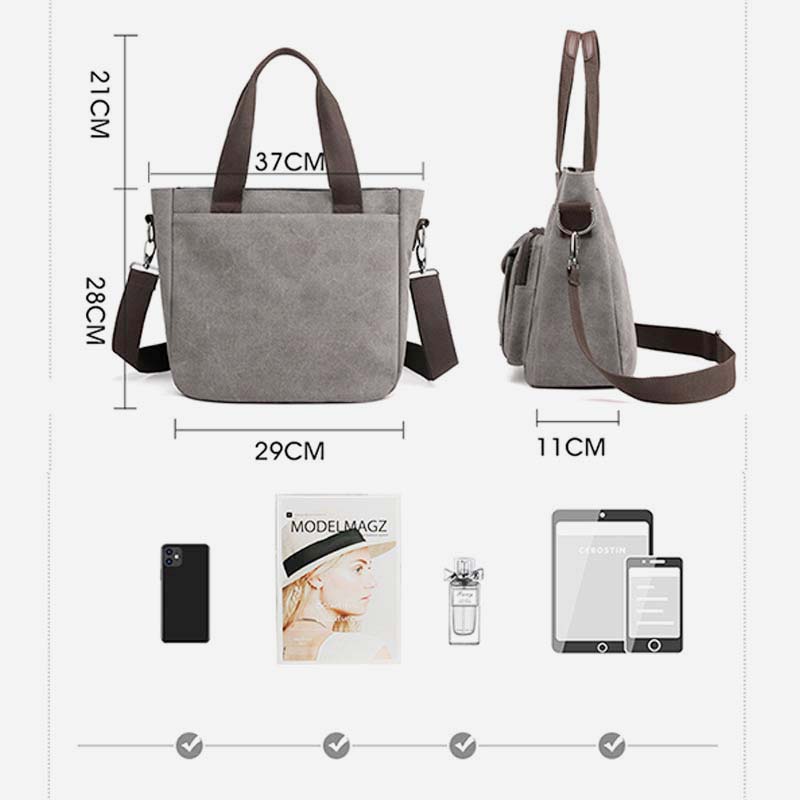 Damen Handtasche aus Canvas mit Griff und mehreren Taschen, Umhängetasche, Schultertasche, Tote, Geldbörse