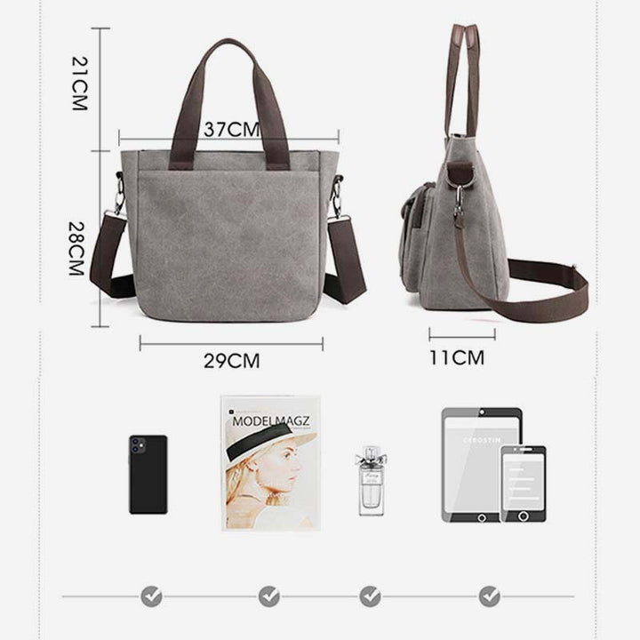 Damen Handtasche aus Canvas mit Griff und mehreren Taschen, Umhängetasche, Schultertasche, Tote, Geldbörse