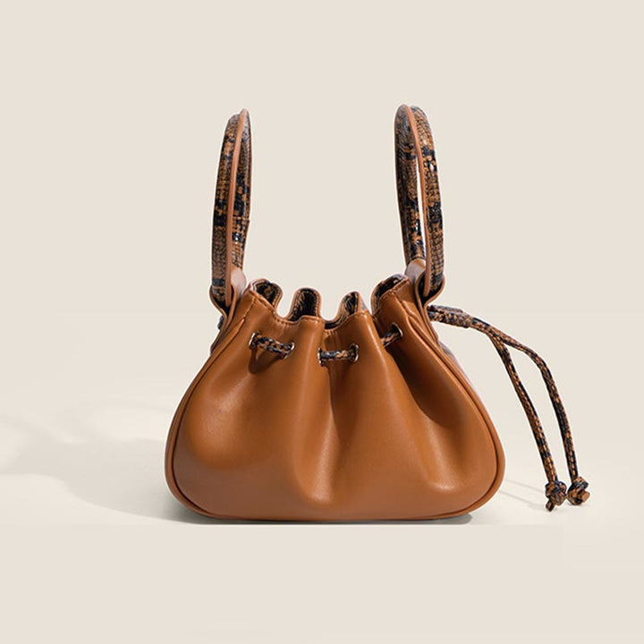 Handtasche für Damen, Nischenring, Vintage-Falte, Kordelzug, Umhängetasche