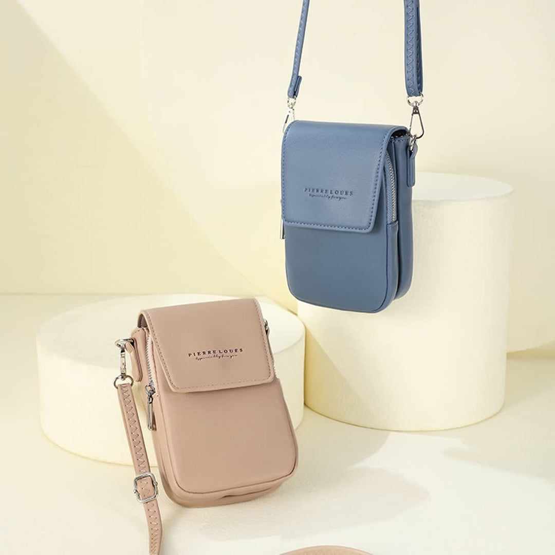 Mini-Telefontasche für Damen, Umhängetasche aus Leder mit zwei Fächern