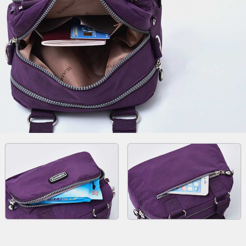 Handtasche für Damen, lila, Nylon, leicht, Einkaufstasche mit Reißverschluss