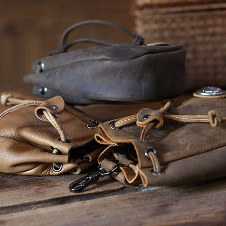 Retro Unisex Hüfttasche Kleine Kordelzug Leder Gürteltasche