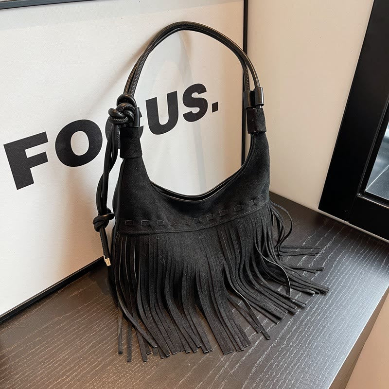 Quaste Unterarm Tasche für Frauen Retro Volltonfarbe Schultertasche