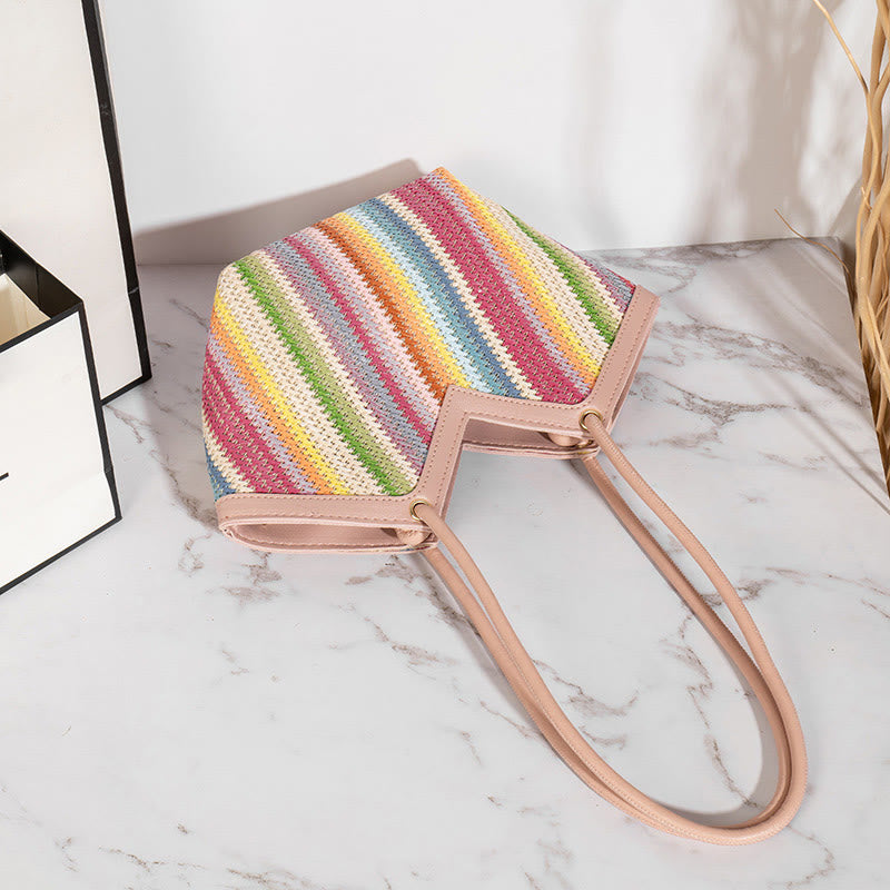 Handtasche für Damen, Einkaufskorb, leichte, unregelmäßige Stroh-Umhängetasche