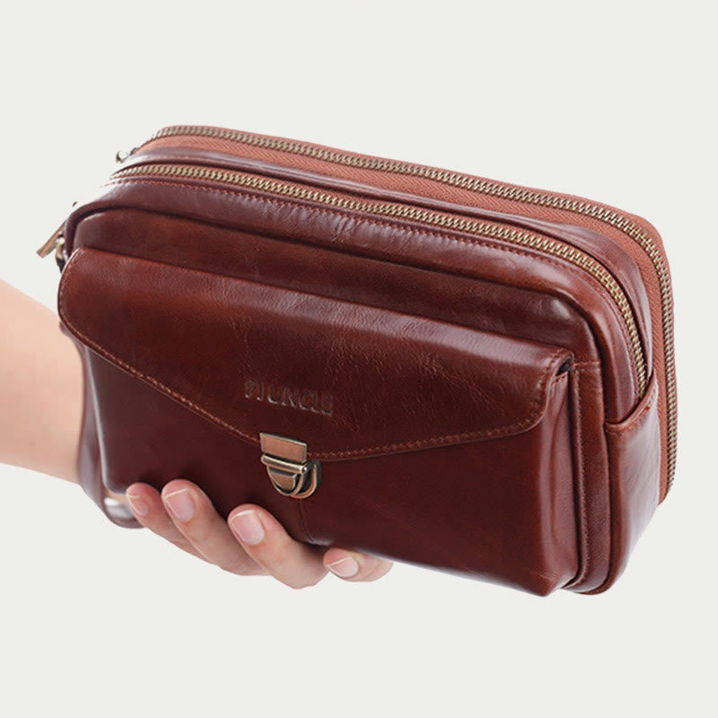 Echtes Leder Clutch Geldbörse Business Handtasche Handgelenk Tasche Fit 7,9 "Handy