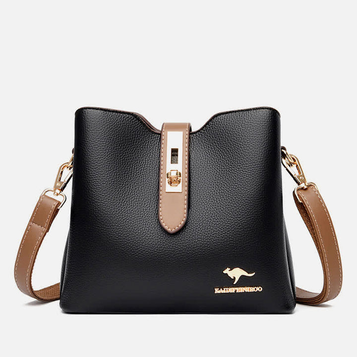 Kleine Umhängetasche mit drei Fächern für Damen, Schultertasche aus Leder
