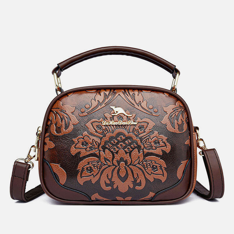 Handtasche mit Blumenprägung für Damen, Umhängetasche mit zwei Fächern