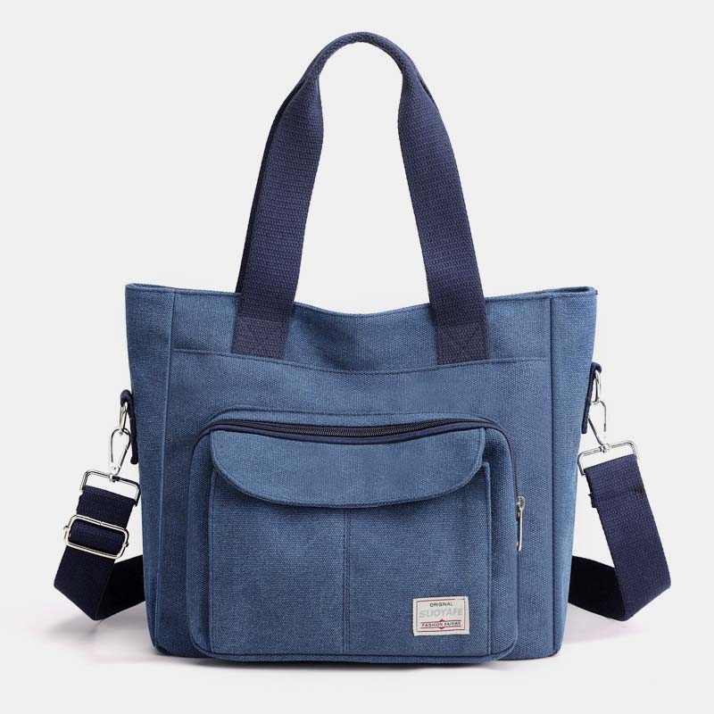 Damen Handtasche aus Canvas mit Griff und mehreren Taschen, Umhängetasche, Schultertasche, Tote, Geldbörse