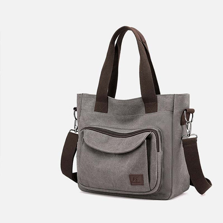 Damen Handtasche aus Canvas mit Griff und mehreren Taschen, Umhängetasche, Schultertasche, Tote, Geldbörse
