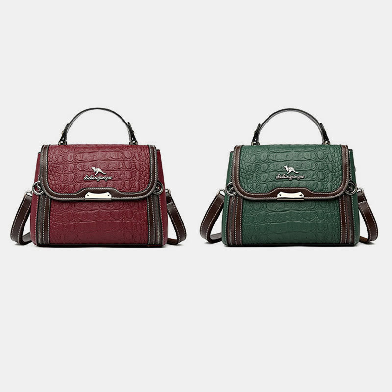 Handtasche mit Krokodil-Print für Damen, geräumige Umhängetasche aus PU-Leder