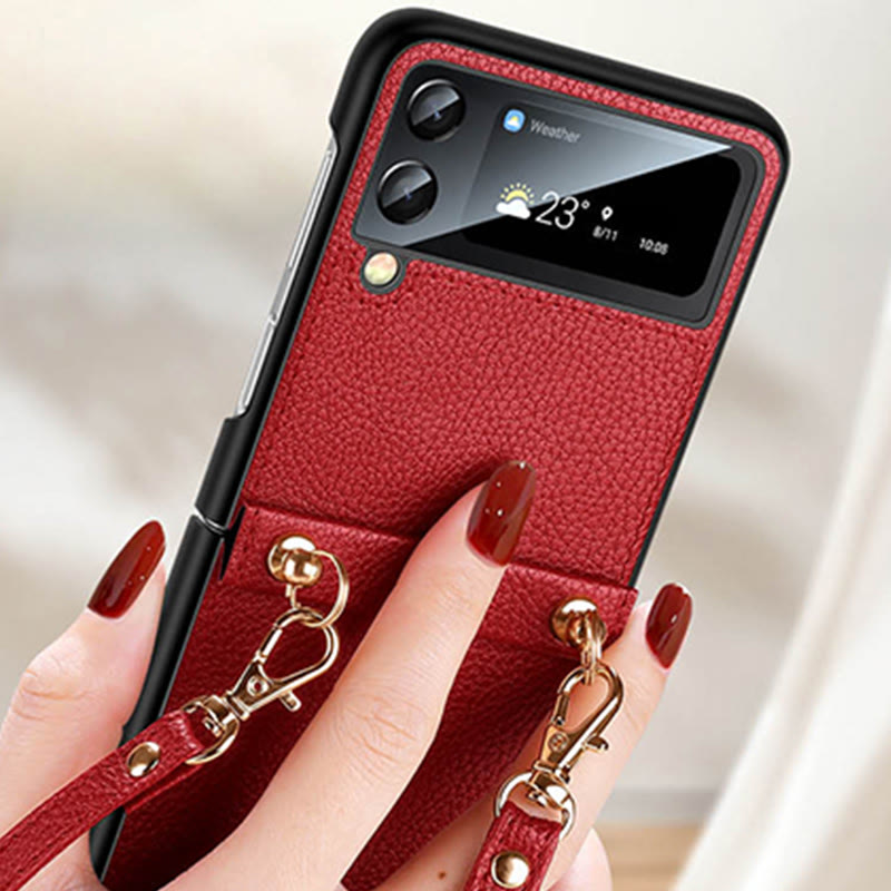 Crossbody Handyhülle Samsung Z Flip 4 Klappdisplay Leder Schutzhülle