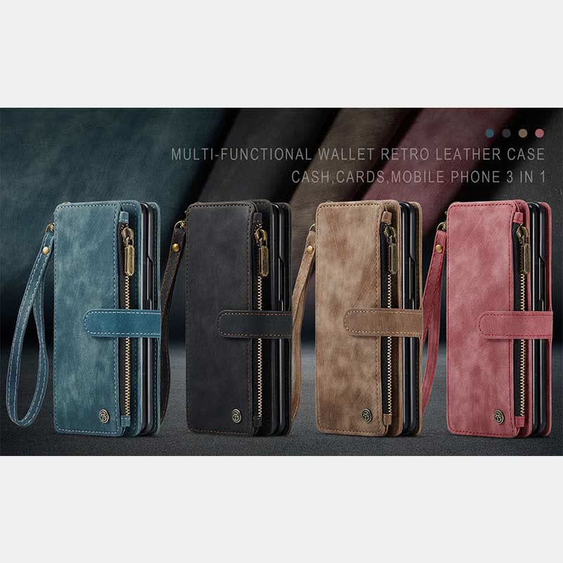 Schutzhülle für Galaxy Z Fold 3 4 5, Brieftaschenformat, mit Kartenhalter, magnetischem Ständer, für Damen und Herren