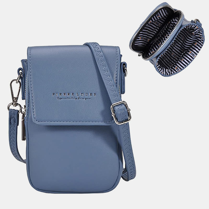 Mini-Telefontasche für Damen, Umhängetasche aus Leder mit zwei Fächern