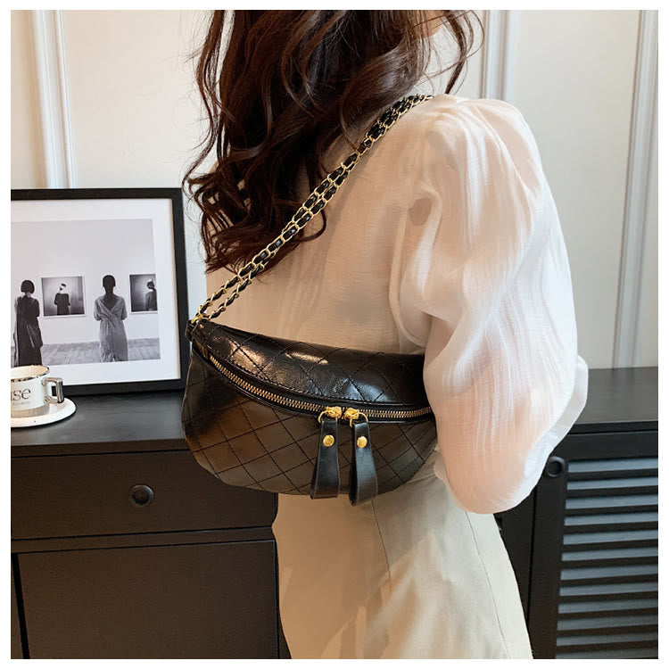 Retro Brusttasche Plaid Steppkette Riemen Crossbody Schultertasche
