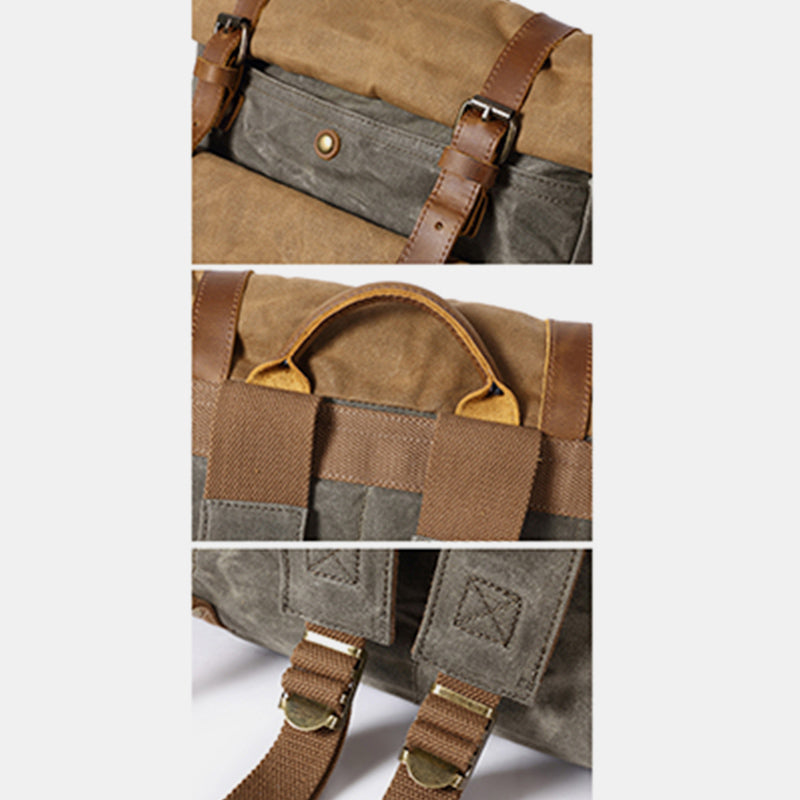 Canvas-Leder-Rucksack für College-Wochenendreisen, passend für 15,6-Zoll-Laptops