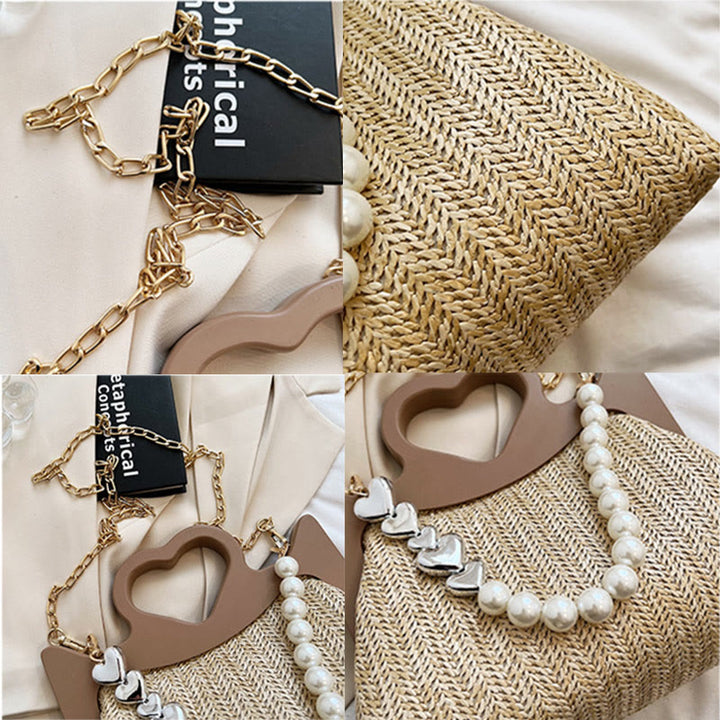Handtasche für Damen, große Kapazität, Umhängetasche mit Perlenkette