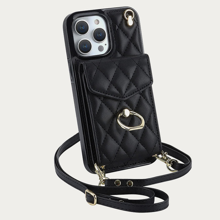Handy-Geldbörsenhülle für iPhone 13/14/15 Funktionelle gesteppte Crossbody-Handyhülle