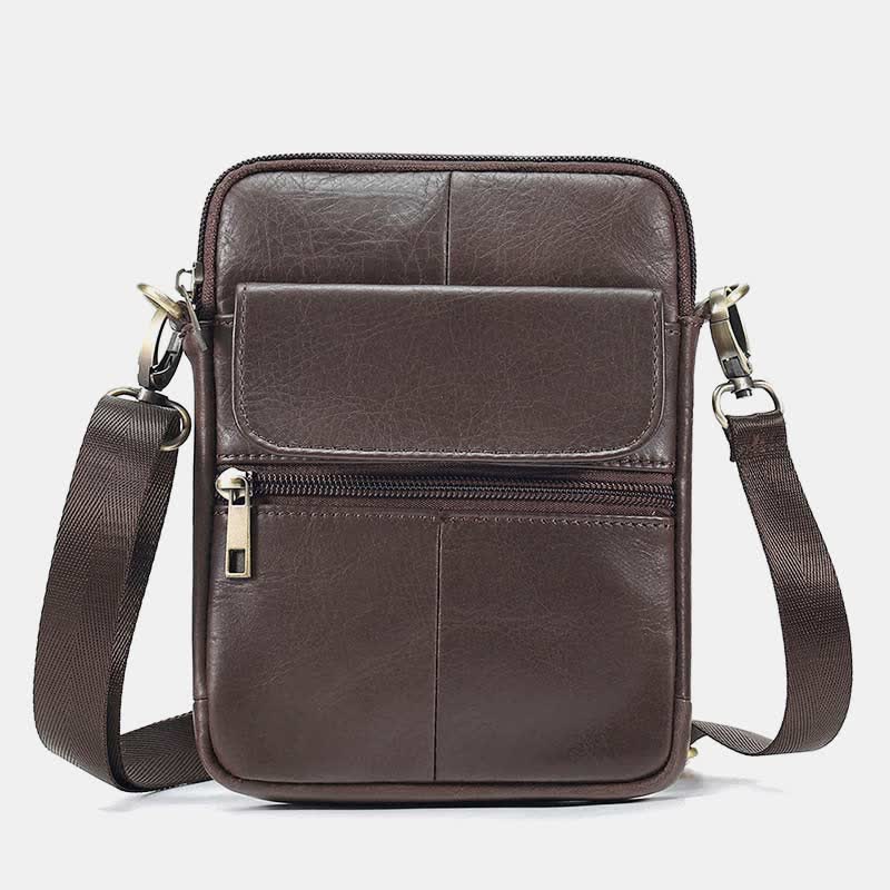 Kleine Messenger-Umhängetasche aus echtem Leder für Herren mit mehreren Taschen