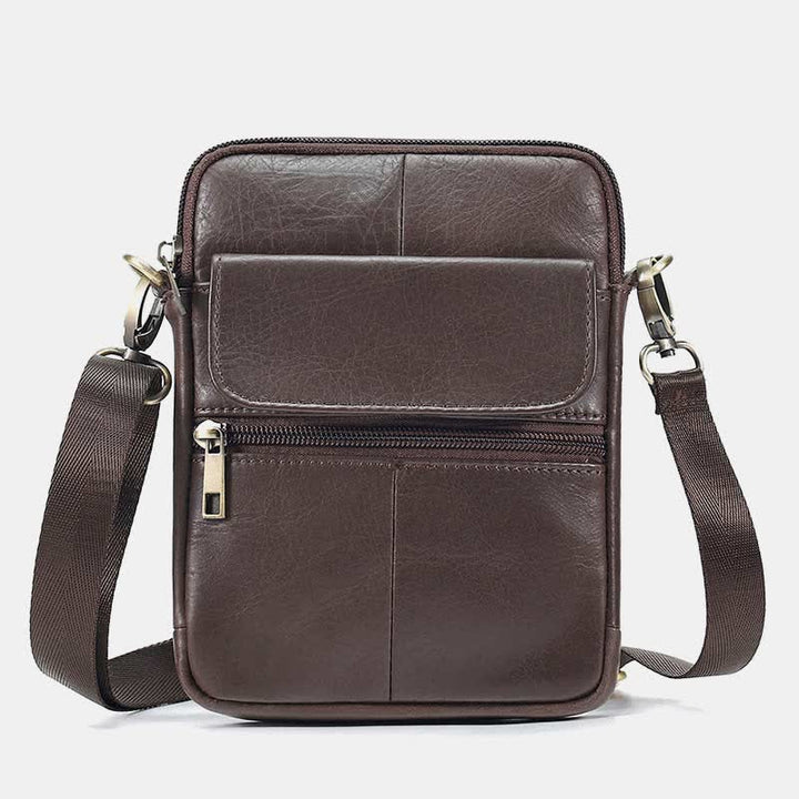 Kleine Messenger-Umhängetasche aus echtem Leder für Herren mit mehreren Taschen