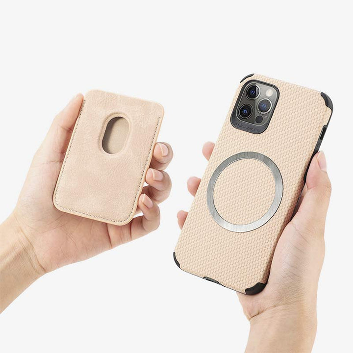 Magnetische Telefon-Geldbörse für iPhone-Telefonhülle mit Faserstruktur und magnetischem Kartenhalter