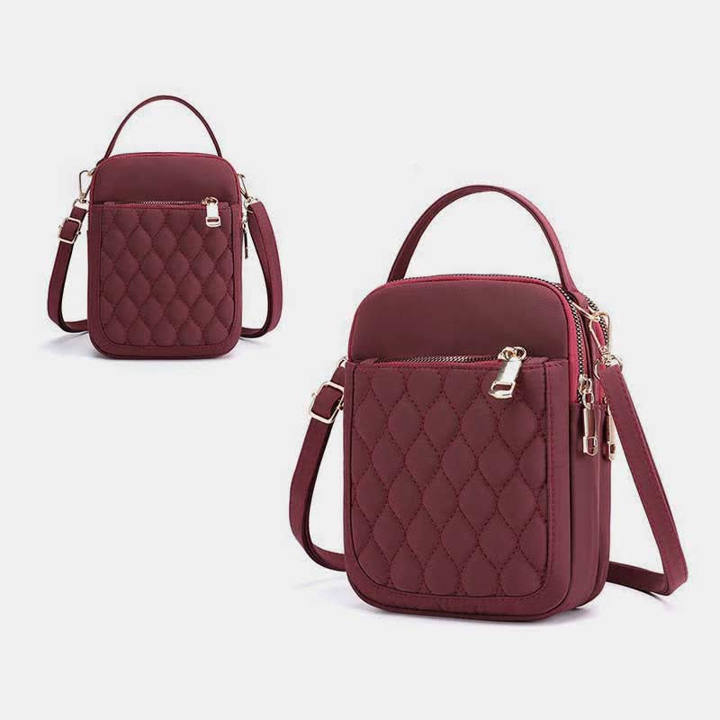 Kleine Umhängetasche für Damen, gesteppte Handtasche mit dreifachem Reißverschluss für Handy
