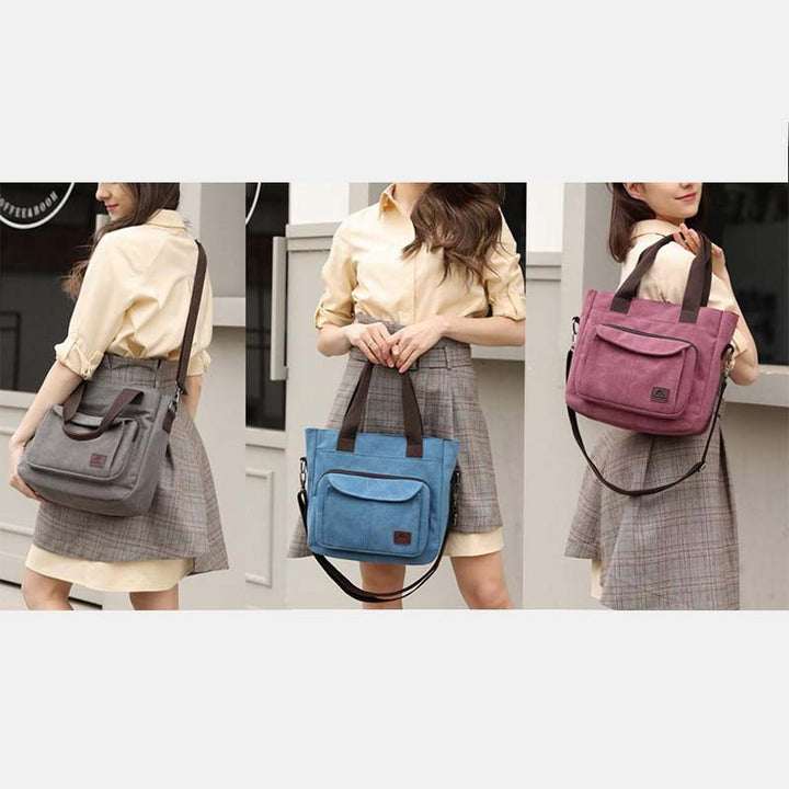 Damen Handtasche aus Canvas mit Griff und mehreren Taschen, Umhängetasche, Schultertasche, Tote, Geldbörse