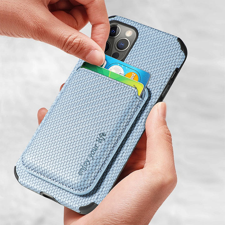 Magnetische Telefon-Geldbörse für iPhone-Telefonhülle mit Faserstruktur und magnetischem Kartenhalter