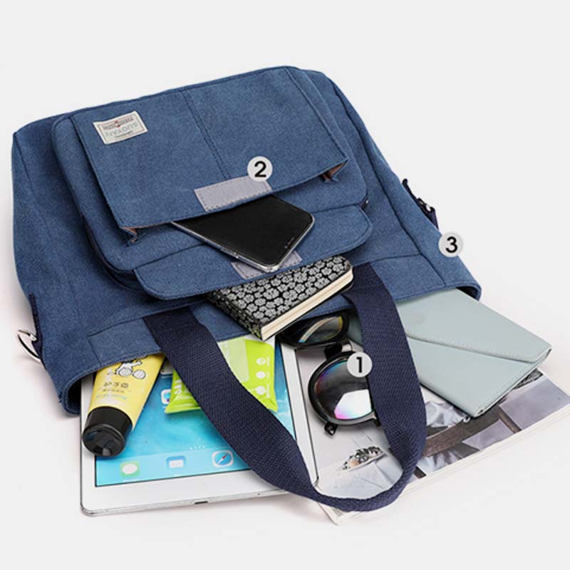 Damen Handtasche aus Canvas mit Griff und mehreren Taschen, Umhängetasche, Schultertasche, Tote, Geldbörse