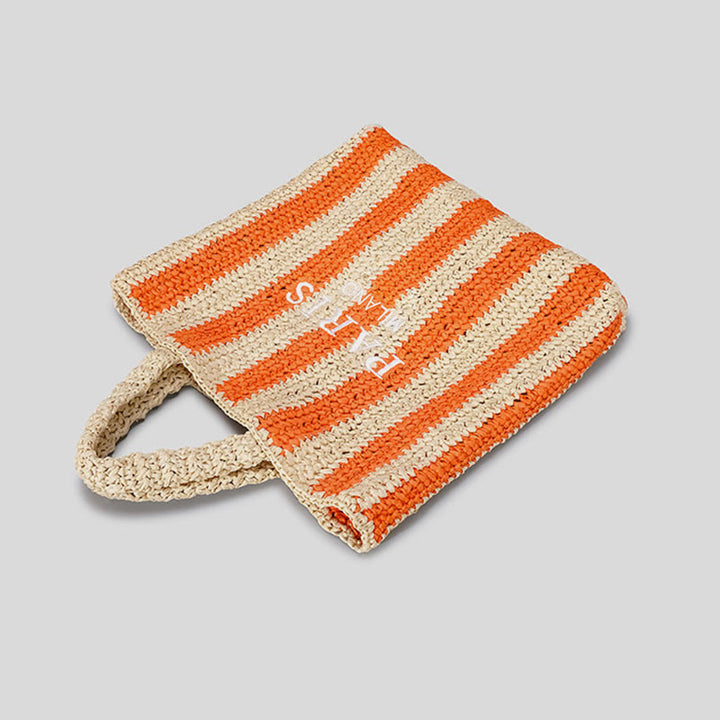 Strandtasche für Damen, Sommer, Urlaub, Reise, gestreifte Strohhandtasche
