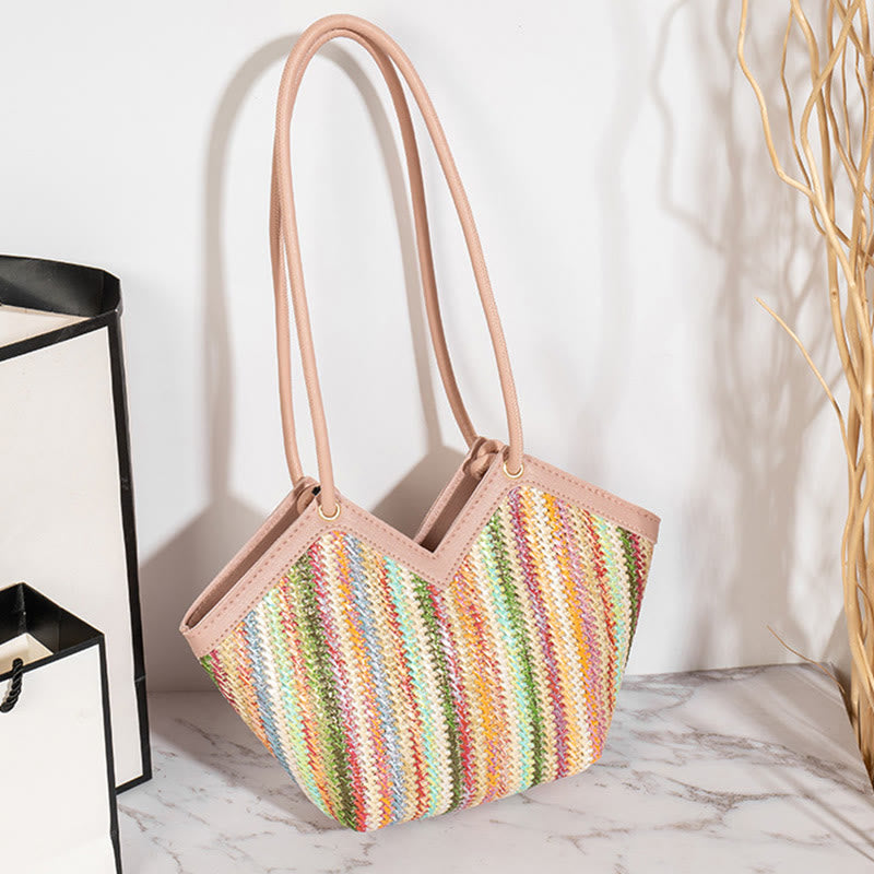 Handtasche für Damen, Einkaufskorb, leichte, unregelmäßige Stroh-Umhängetasche
