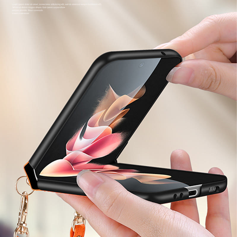 Crossbody Handyhülle Samsung Z Flip 4 Klappdisplay Leder Schutzhülle
