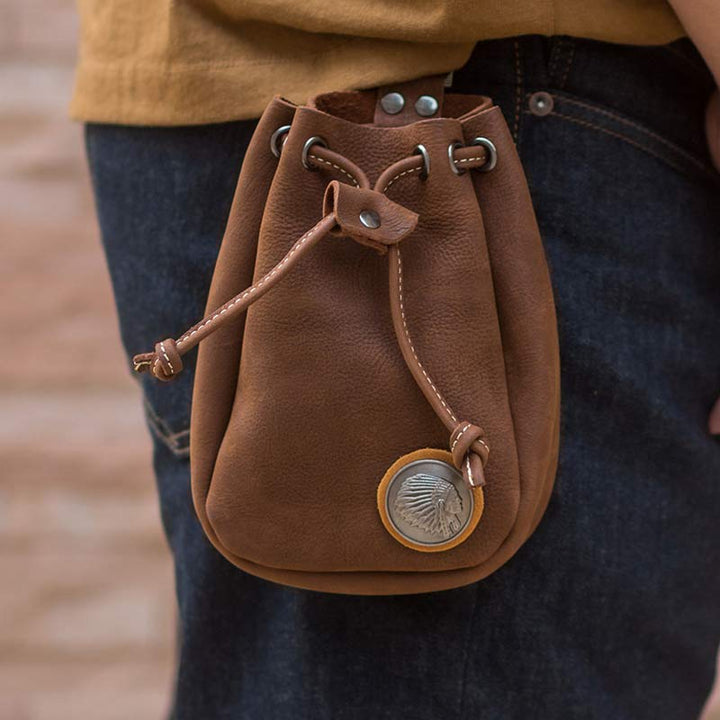 Retro Unisex Hüfttasche Kleine Kordelzug Leder Gürteltasche