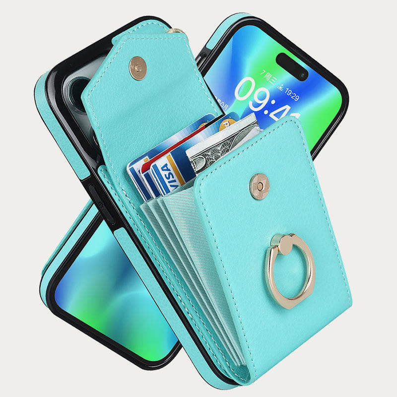 Brieftaschen-Telefonhülle für iPhone, lässig, Leder, Schnalle, Kartenhalter