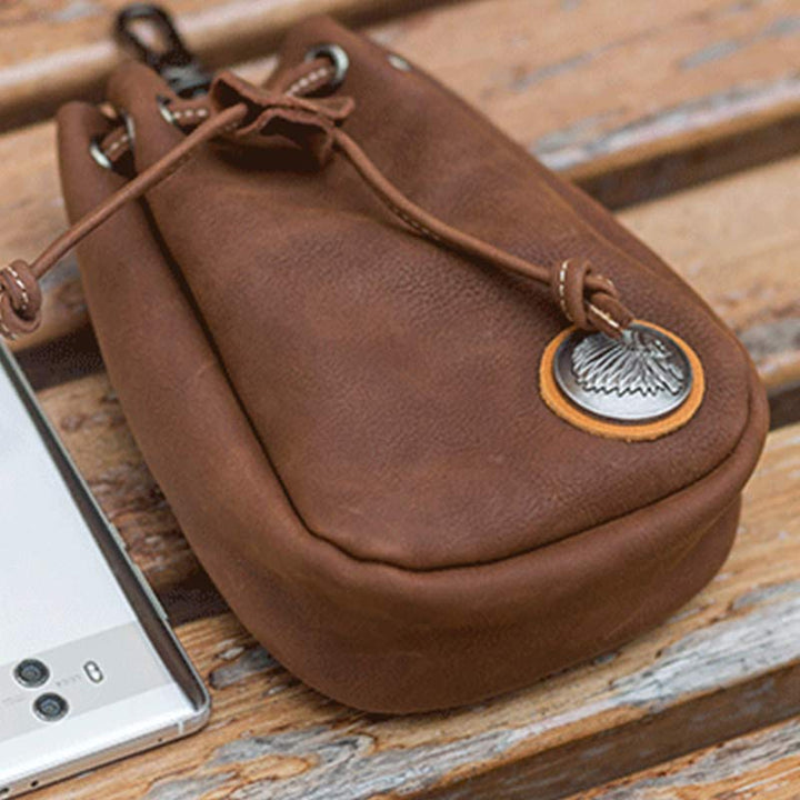 Retro Unisex Hüfttasche Kleine Kordelzug Leder Gürteltasche