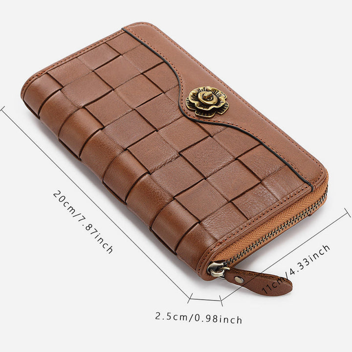 Gewebte Geldbörse aus Leder für Damen und Herren, lange, multifunktionale Clutch