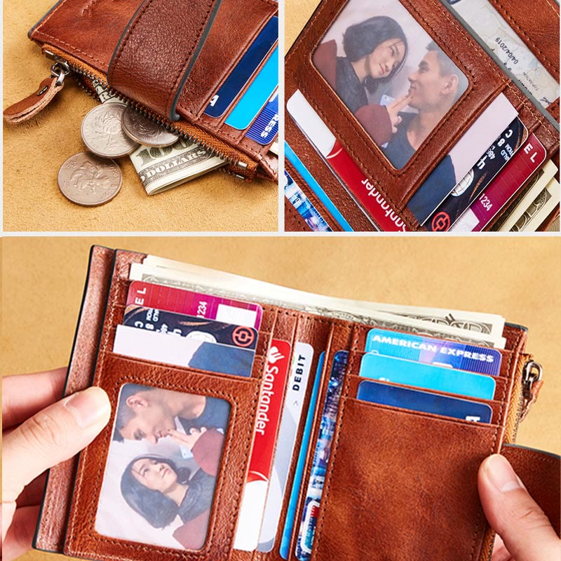 Geldbörse für Herren, Rindsleder, mehrere Fächer, RFID-Kartenhalter
