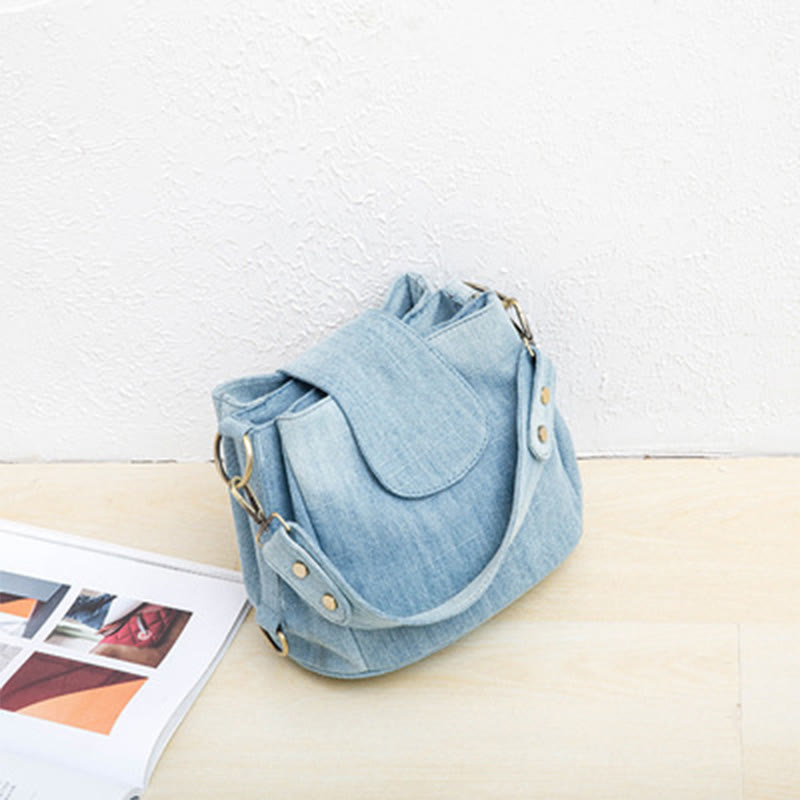 Denim-Unterarm-Beuteltasche für Damen, große Tasche mit Henkel