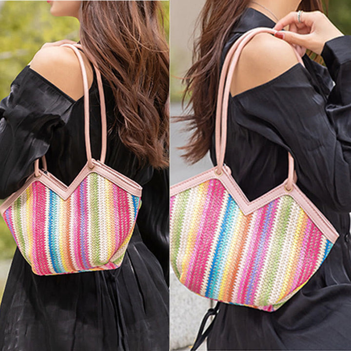 Handtasche für Damen, Einkaufskorb, leichte, unregelmäßige Stroh-Umhängetasche