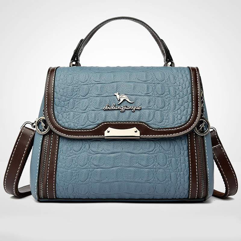 Handtasche mit Krokodil-Print für Damen, geräumige Umhängetasche aus PU-Leder