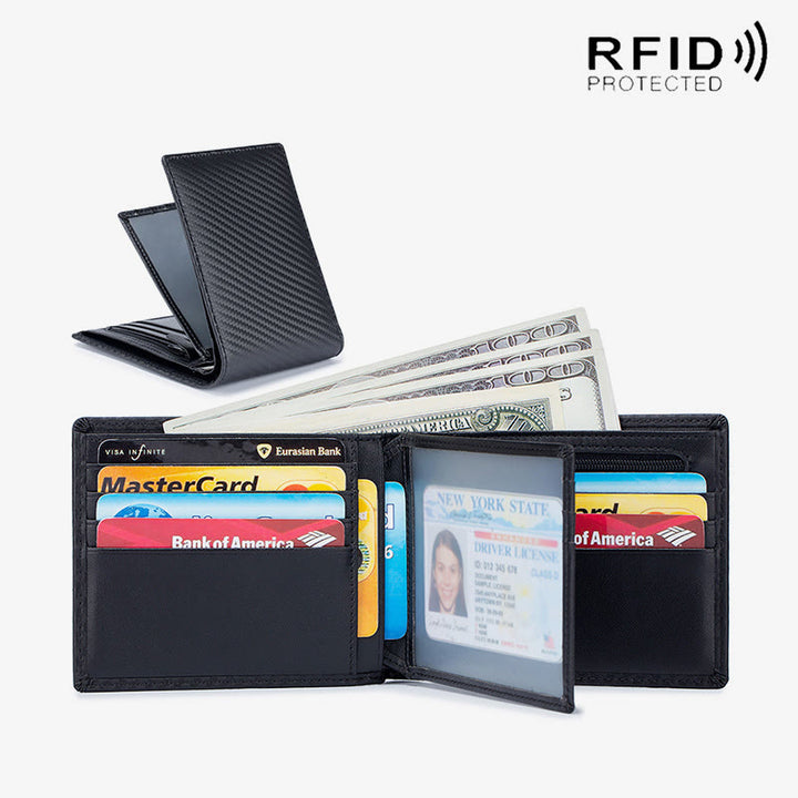 Herren-Geldbörse aus RFID-Leder, mehrere Kartenfächer, kurzer Geldclip